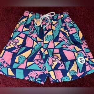 Uzzi boys swim trunks mesh brief lining pink palm trees Large